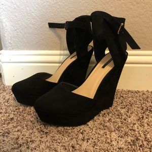 Black Suede Platform Wedge Heel Size 10